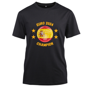 Spain EURO 2024 Champion Cotton Black Short Sleeve T-Shirt