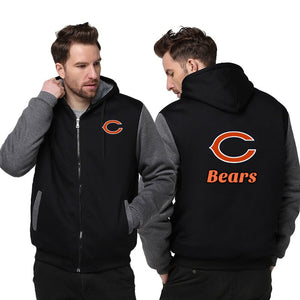 Chicago Bears Printing Fleece Grey Hoodies Jacket
