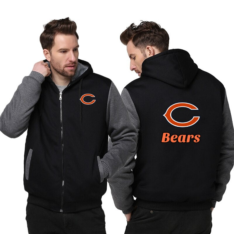 Chicago Bears Printing Fleece Grey Hoodies Jacket