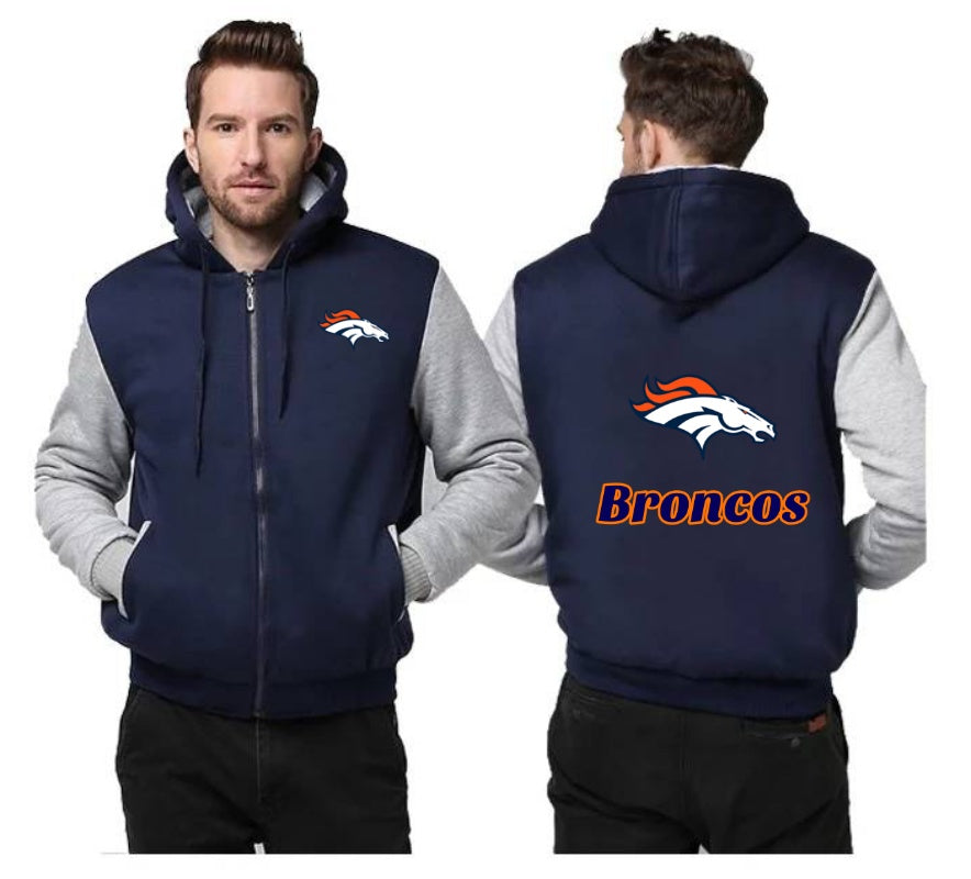 Denver Broncos Printing Fleece Blue Hoodies Jacket