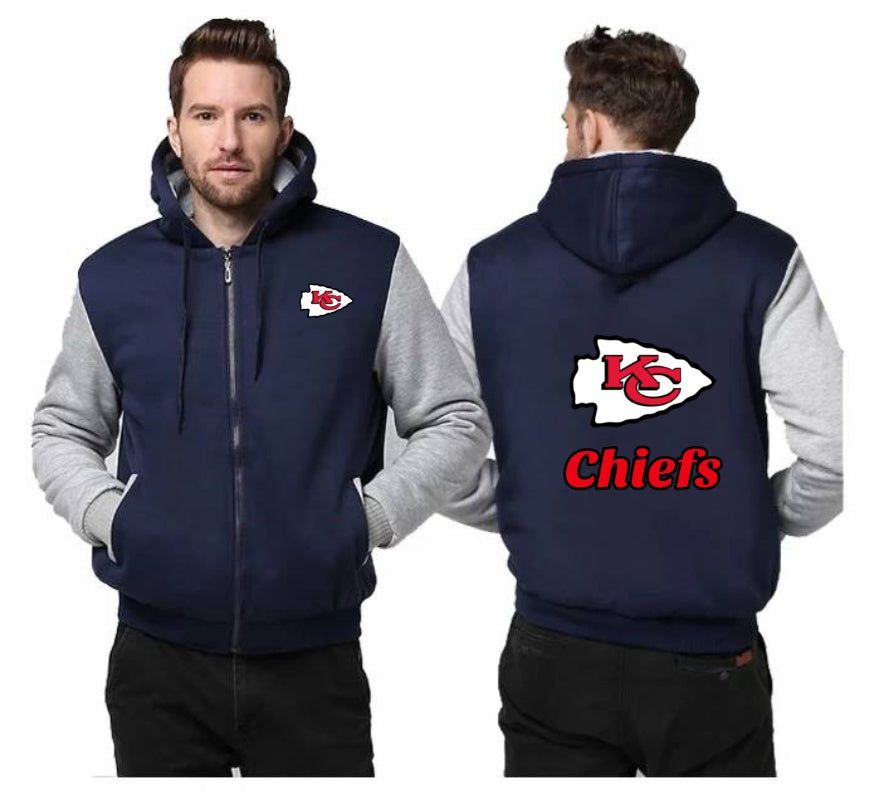 Kansas City Chiefs Printing Fleece Blue Hoodies Jacket
