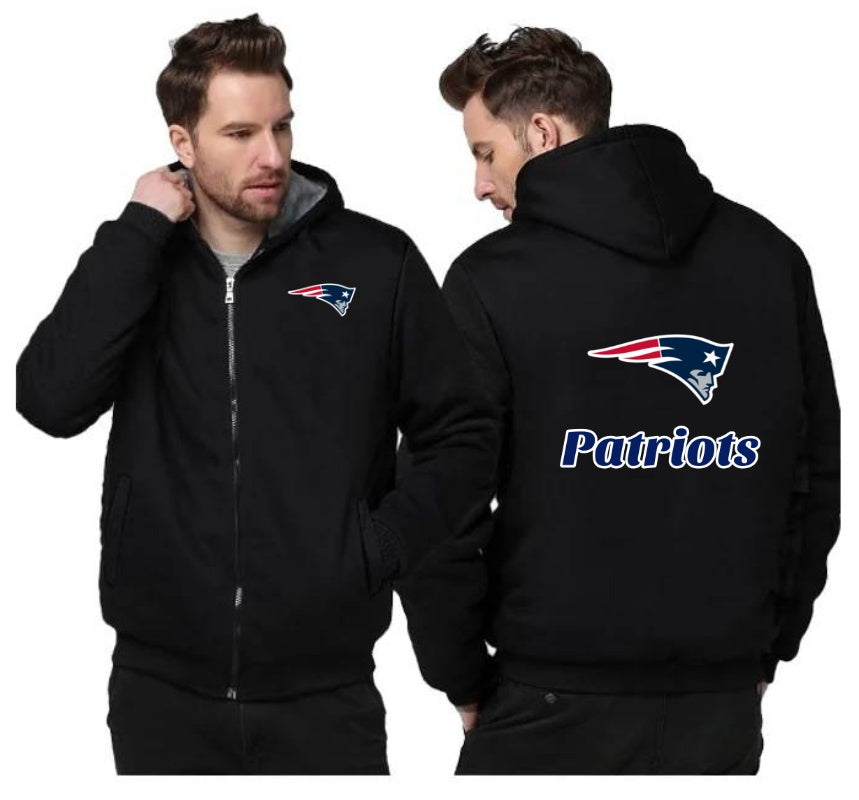 New England Patriots Printing Fleece Black Hoodies Jacket