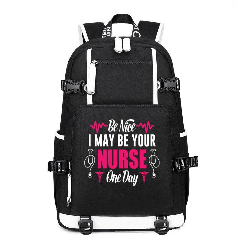 Be Nice I May Be Your Nurse printing Canvas Backpack