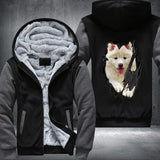 german spitz mittel samoyed dog Printing Fleece Hoodies Jacket