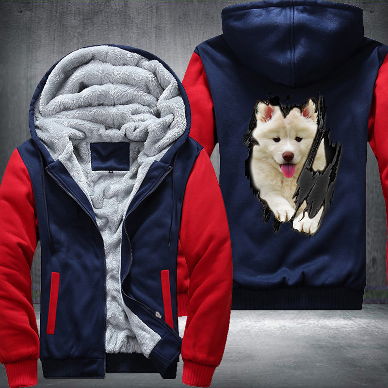 german spitz mittel samoyed dog Printing Fleece Hoodies Jacket
